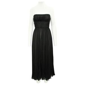 BCBGMAXAZRIA Black Woven Silk Dress Strapless Gown Stripe Prom Maxi women